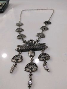 Oxidized Silver Peacock Necklace Set