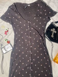 Chic Floral Button-Up Ribbed Dress