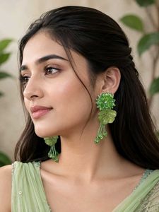Exquisite Green Floral Drop Earrings