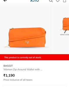 baggit Orange Faux Leather Clutch