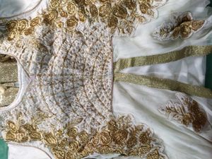 Elegant White &amp; Gold Embroidered Gown
