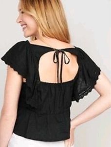 Chic Black Embroidered Peplum Top