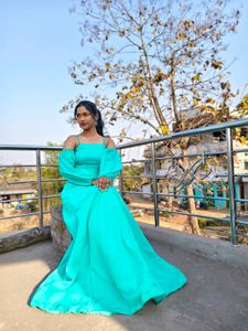 Elegant Teal Off-Shoulder Gown