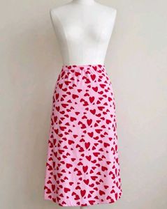 Pink Heart Print Midi Skirt
