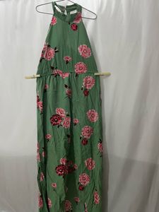 Green Floral Halter Maxi Dress