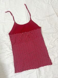 A red halter neck top