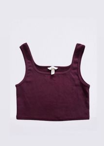 Plum Ribbed Square-Neck Crop Tank