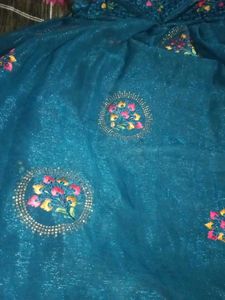 Elegant Embroidered Teal Gown