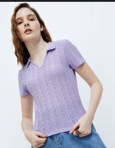 Ginger Lavender schiffli knit top