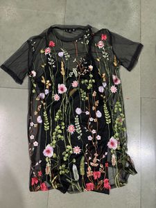 Embroidery Mesh Dress