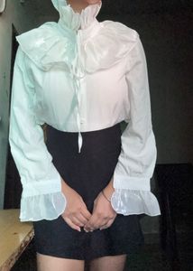 White pleated ruffle shirt