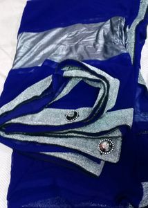 Elegant Blue & Silver Sari