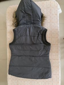 Puffer Vest with Fur Hood in y2k style