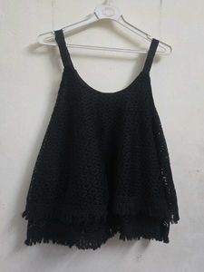 Elegant Black Lace Cold Shoulder Top