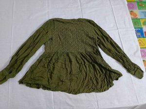 Olive Green Embroidered Peplum Kurta