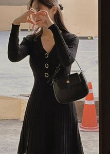 Chic Black Ribbed Knit Dress