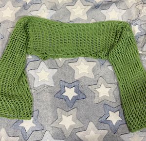 Y2K Boho Green Crochet Sheer Long Sleeve Top