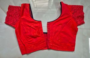 Rani pink Silk blend Blouse with Lace Sleeves