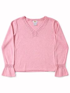 PINK V-NECK CROCHET TRIM KNIT TOP
