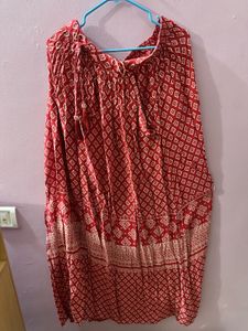 Red &amp; White Diamond Print Ethnic Skirt