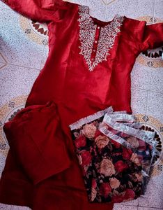 Red Embroidered Kurta Set with Dupatta