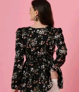Floral Print V-Neck Peplum Top