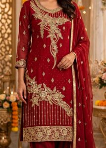 Red Embellished Kurta