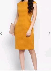 Mustard Yellow Ribbed Sheath Dress