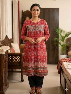 Red Ethnic Printed Kurta