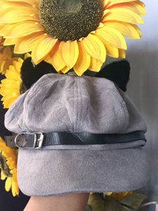 Cute Grey Cat Ear Hat with Belt Detail