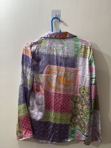 Bohemian Patchwork Print Satin Shirt