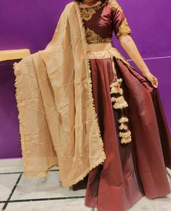 Beautiful Two Tone Brown And Maroon Hand Work
