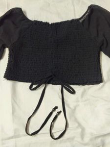 Off-Shoulder Smocked Crop Top