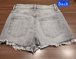 H&amp;M Grey Denim Frayed Hem Shorts