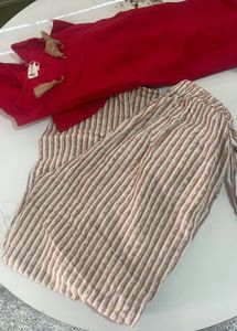 Red Top &amp; Striped Pants Set