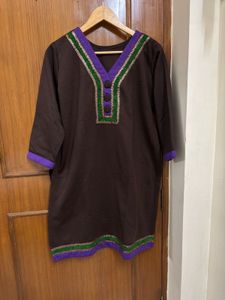Woolen Kurta with Purple &amp; Green Embellishments
