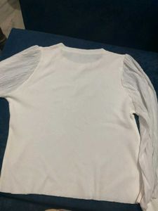 White Textured Sleeve Top