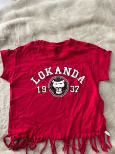 Red Lokanda Graphic Fringe T-Shirt