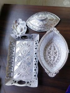 Decorative Silver Trays &amp; Bowl Set