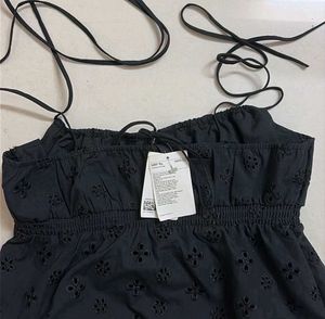 H&amp;M Black Tie-Detail Eyelet Top