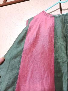 Peach-Olive Colour Silk Boat Neck Kurti