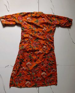 Vibrant Orange Floral Kurta Set