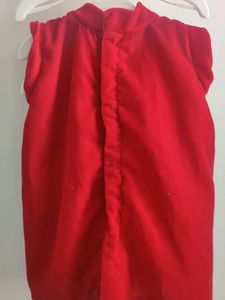 Dark Red Velvet A Line Frock With White Bow