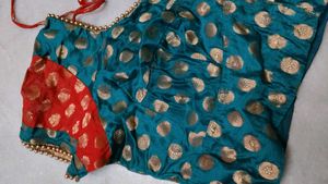 Red &amp; Teal Saree With Blouse