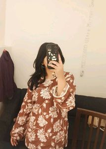 Brown Floral Print Kurta