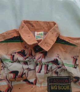 Kids Orange Printed Shirt