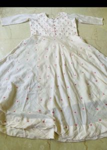 Elegant White & Pink Embroidered Gown