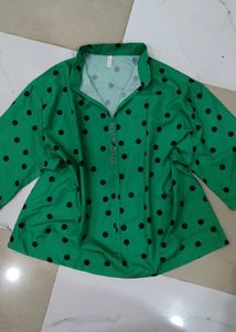 Green Polka Dot Button-Up Top
