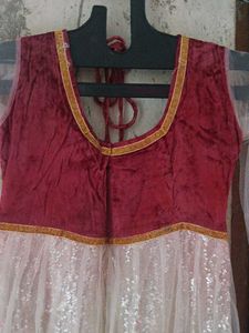 Elegant Maroon and White Ethnic Gown