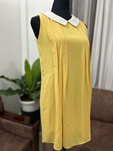 Yellow Sleeveless Dress with White Collar